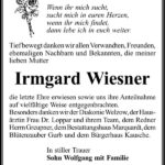 Danksagung Irmgard Wiesner