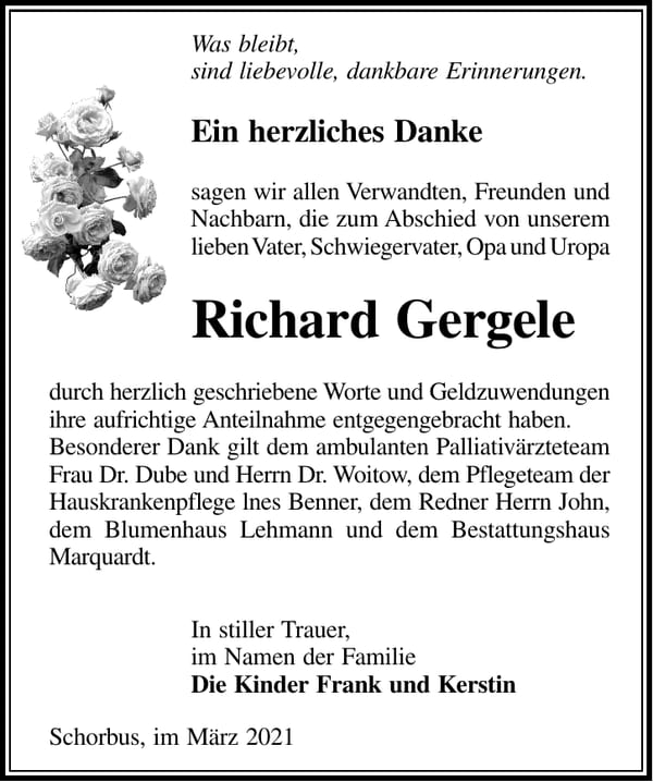 Danksagung Richard Gergele