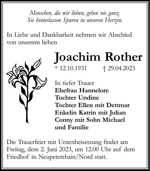 Traueranzeige Joachim Rother