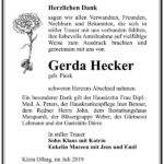 Traueranzeige Gerda Hecker, geb. Piesk