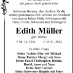 Traueranzeige Edith Müller, geb. Wehlan