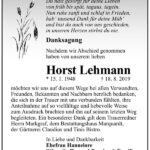 Danksagung Horst Lehmann