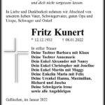 Traueranzeige Fritz Kunert