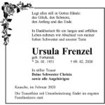 Traueranzeige Ursula Frenzel, geb. Fortuniak