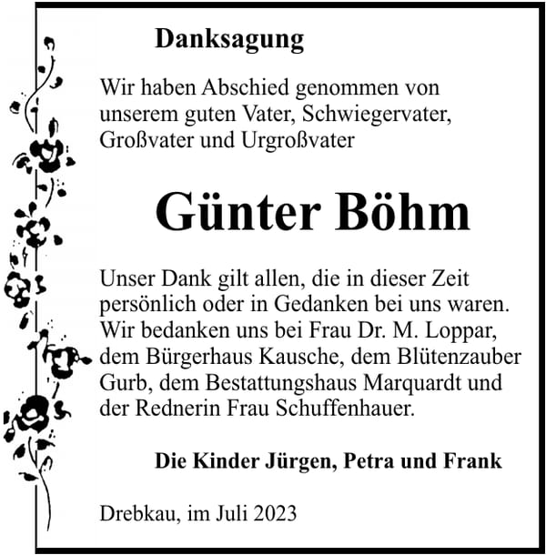 Danksagung Günter Böhm