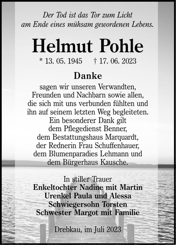 Danksagung Helmut Pohle