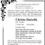 Traueranzeige Christa Dutschk, geb. Noatnick