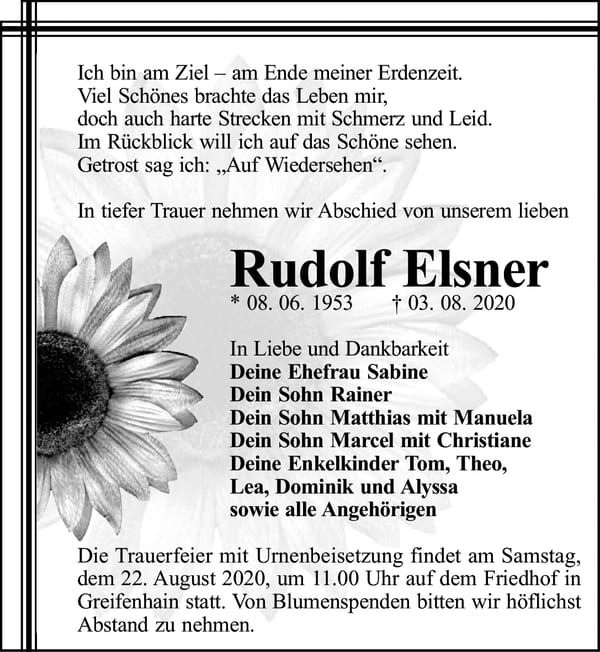 Traueranzeige Rudolf Elsner