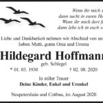 Traueranzeige Hildegard Hoffmann, geb. Schlegel