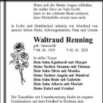 Traueranzeige Waltraud Renning, geb. Jannaschk