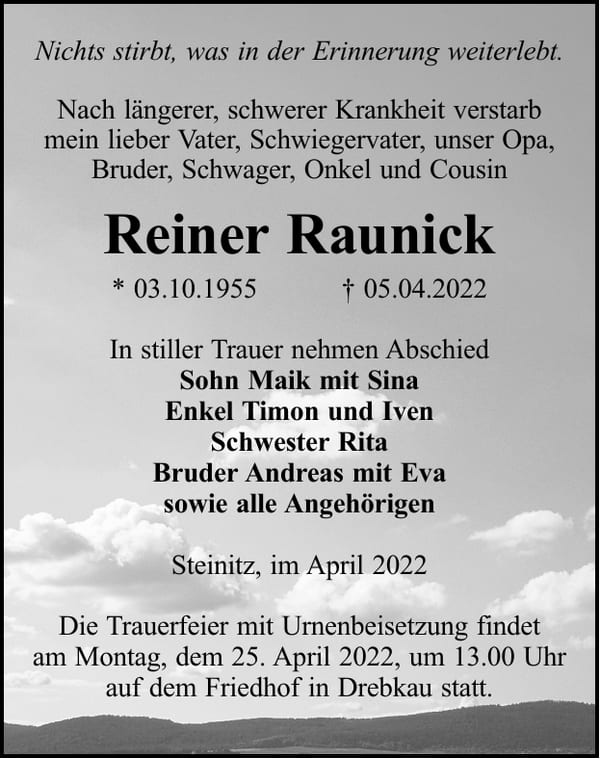 Traueranzeige Reiner Raunick