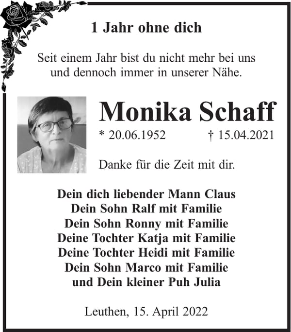 Jahresgedenken Monika Schaff