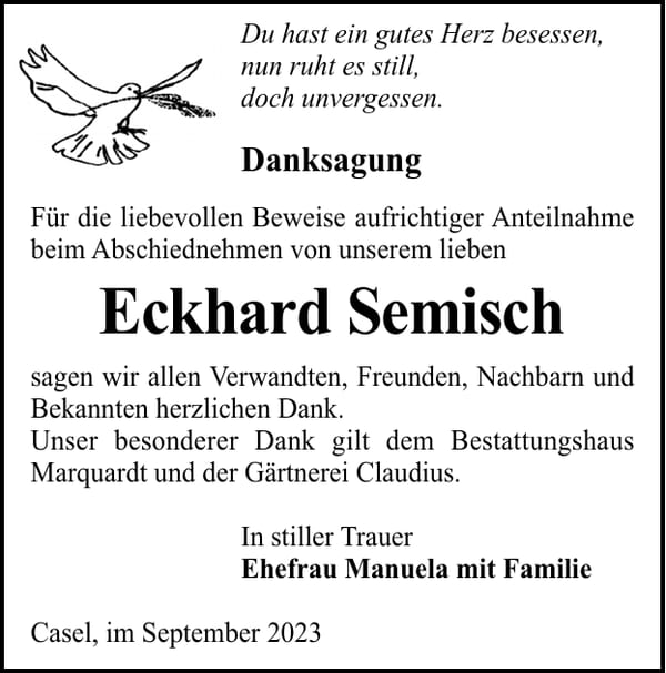 Danksagung Eckhard Semisch