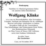 Danksagung Wolfgang Klinke