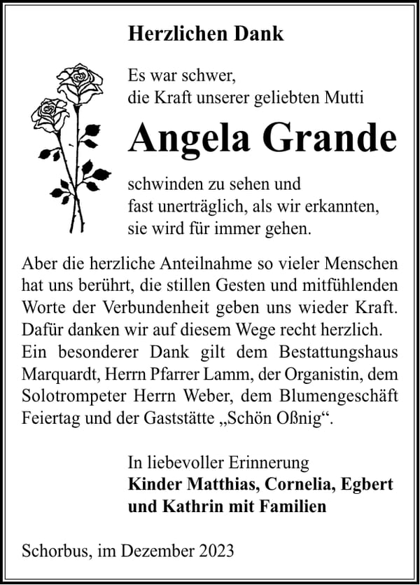 Danksagung Angela Grande