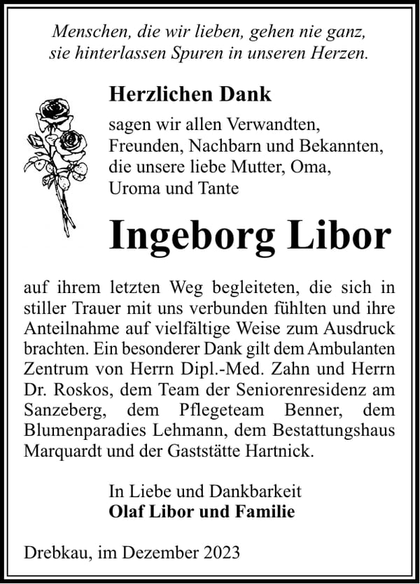 Danksagung Ingeborg Libor