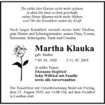 Traueranzeige Martha Klauka, geb. Städter