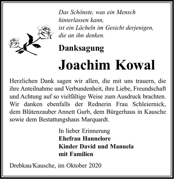 Danksagung Joachim Kowal
