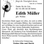Danksagung Edith Müller, geb. Wehlan
