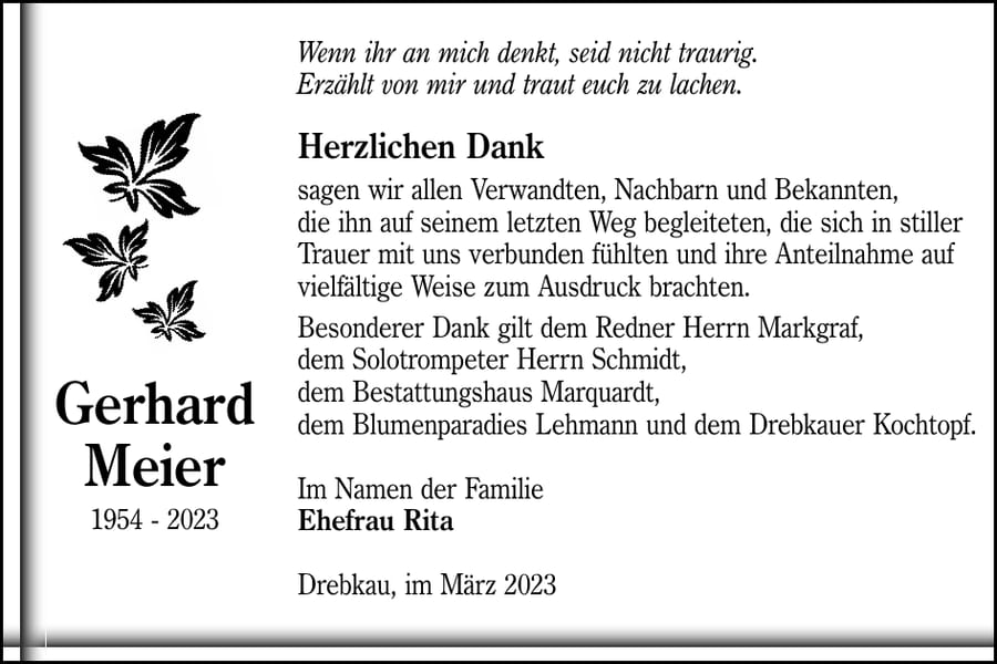 Danksagung Gerhard Meier