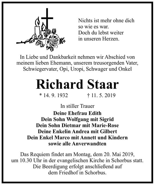 Traueranzeige Richard Staar