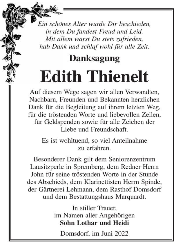 Danksagung Edith Thienelt