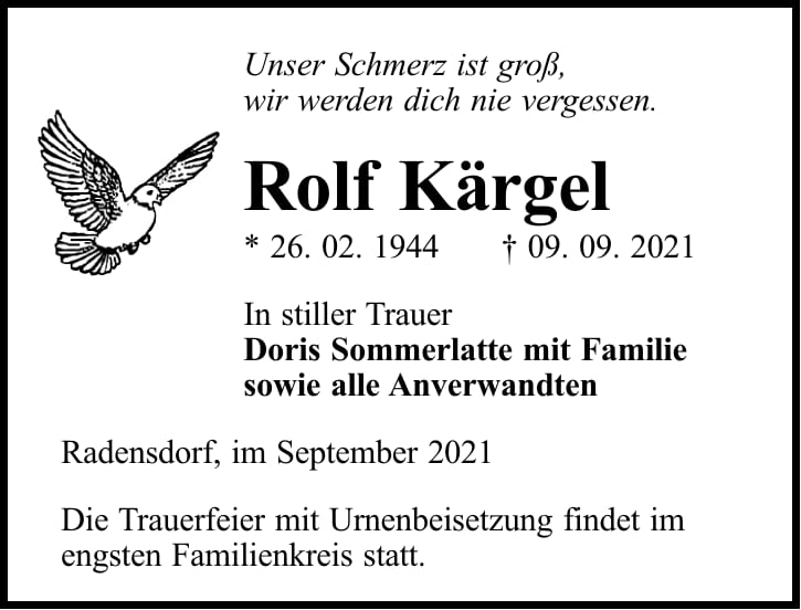 Traueranzeige Rolf Kärgel