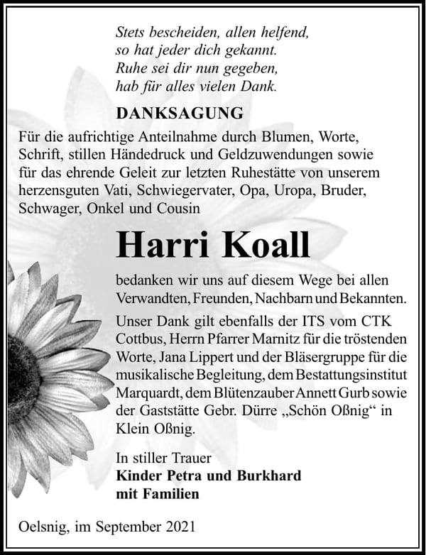 Danksagung Harri Koall