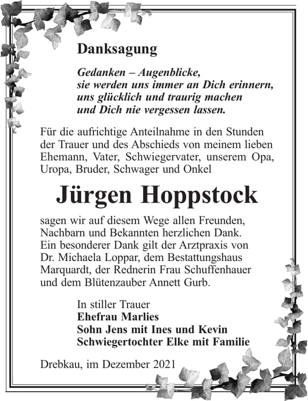 Danksagung Jürgen Hoppstock