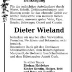 Danksagung Dieter Wieland