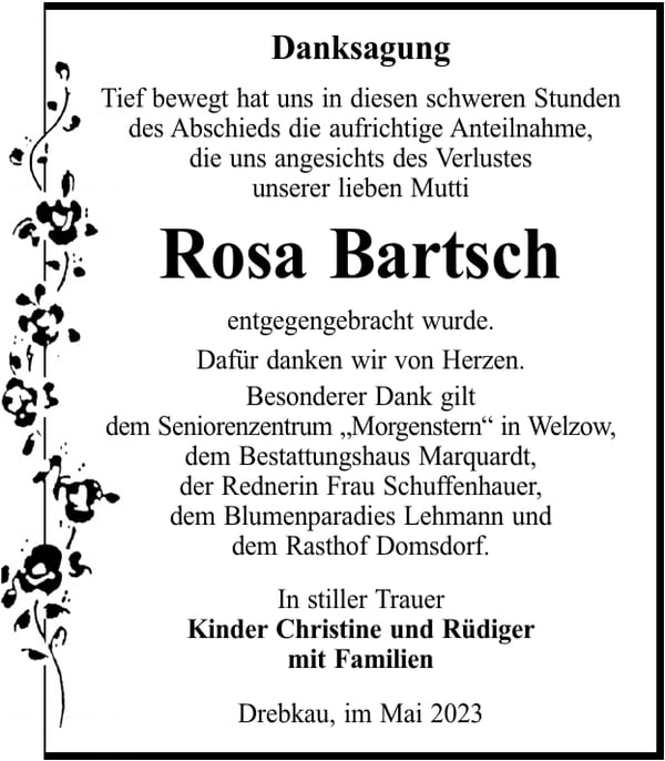 Danksagung Rosa Bartsch