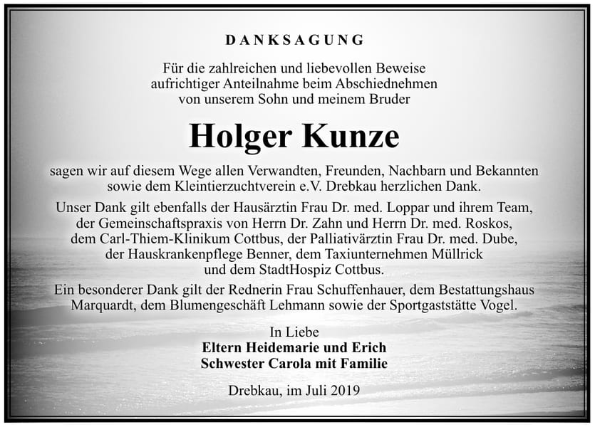 Traueranzeige Holger Kunze