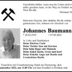 Traueranzeige Johannes Baumann
