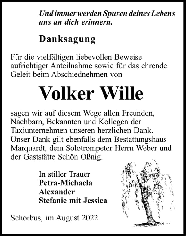 Danksagung Volker Wille