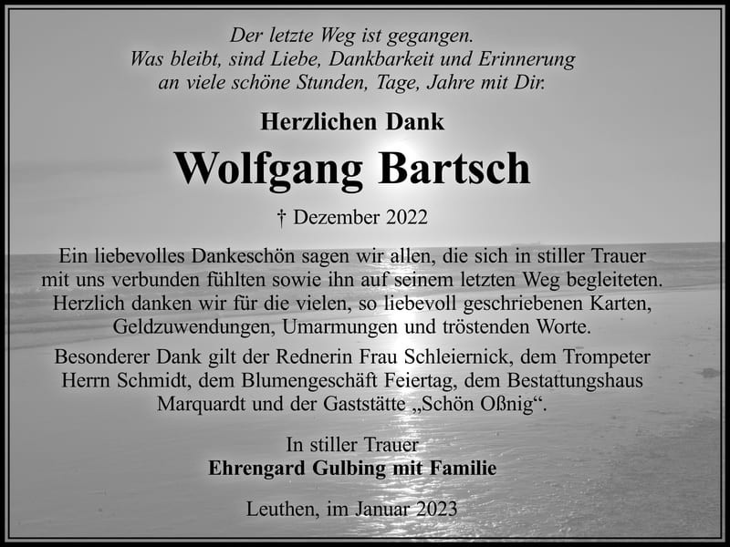 Traueranzeige Wolfgang Bartsch