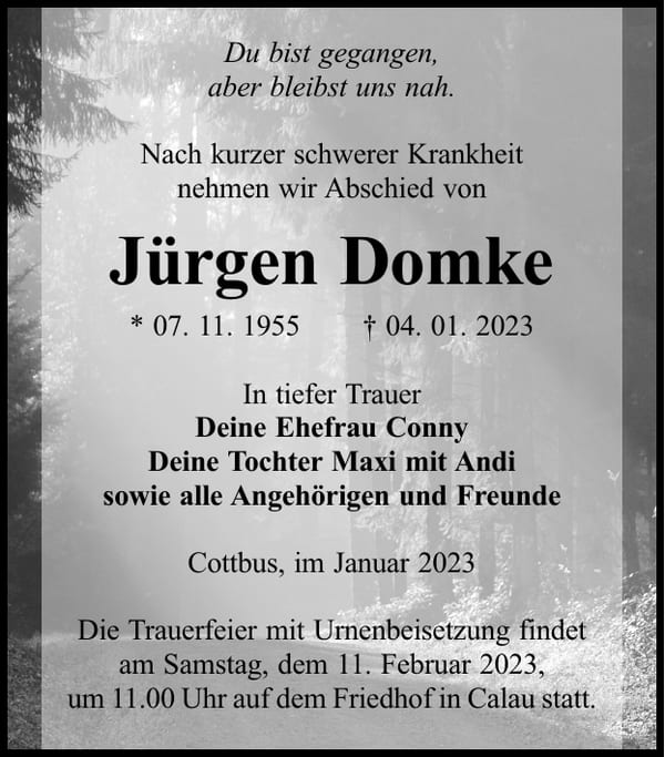 Traueranzeige Jürgen Domke
