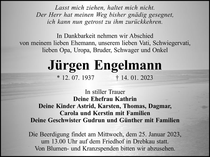 Traueranzeige Jürgen Engelmann