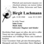 Traueranzeige Birgit Lachmann