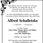 Traueranzeige Alfred Schalletzke