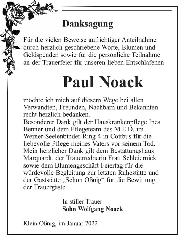 Traueranzeige Paul Noack