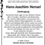 Danksagung Hans-Joachim Hensel