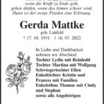 Traueranzeige Gerda Mattke, geb. Lahfeld