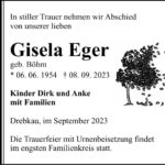 Traueranzeige Gisela Eger, geb. Böhm