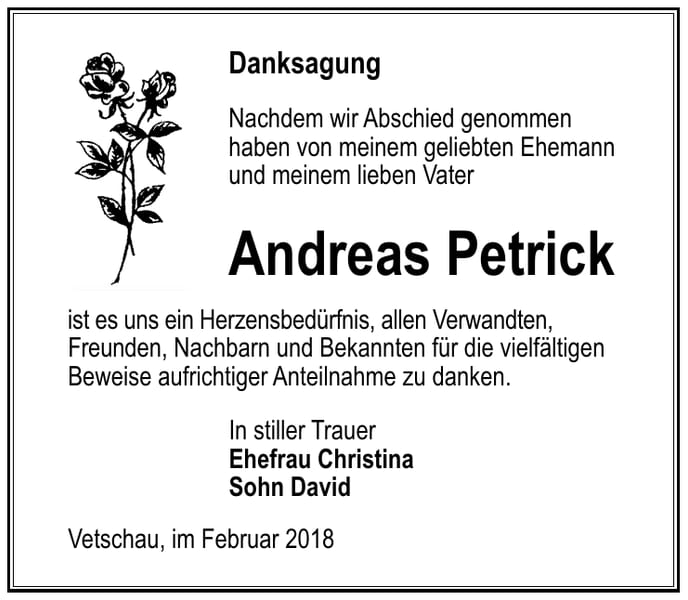 Danksagung Andreas Petrick