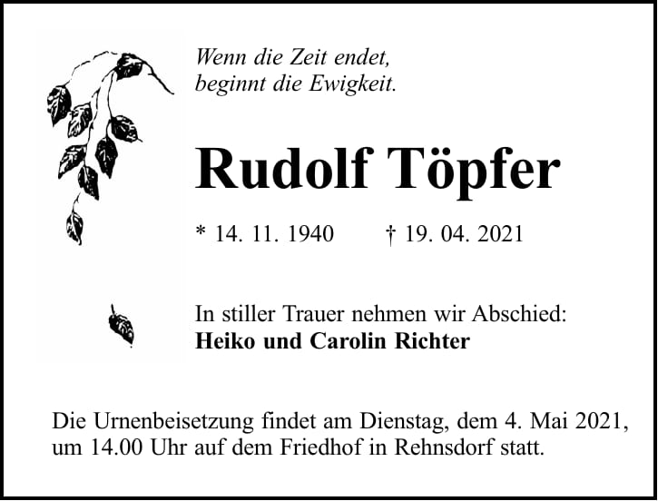 Traueranzeige Rudolf Töpfer