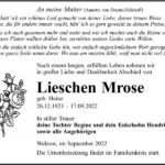 Traueranzeige Lieschen Mrose, geb. Hein