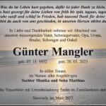 Traueranzeige Günter Mangler