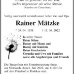 Traueranzeige Rainer Mätzke