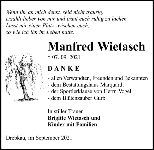 Traueranzeige Manfred Wietasch