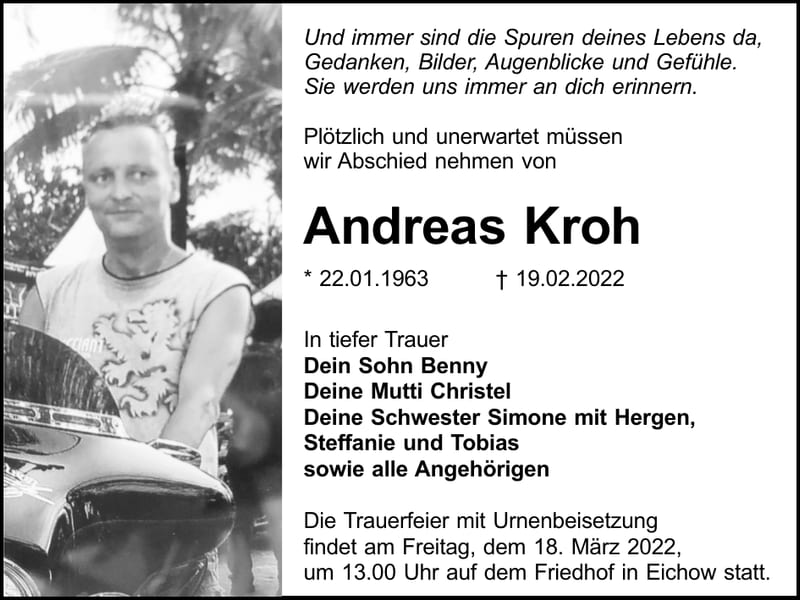 Traueranzeige Andreas Kroh